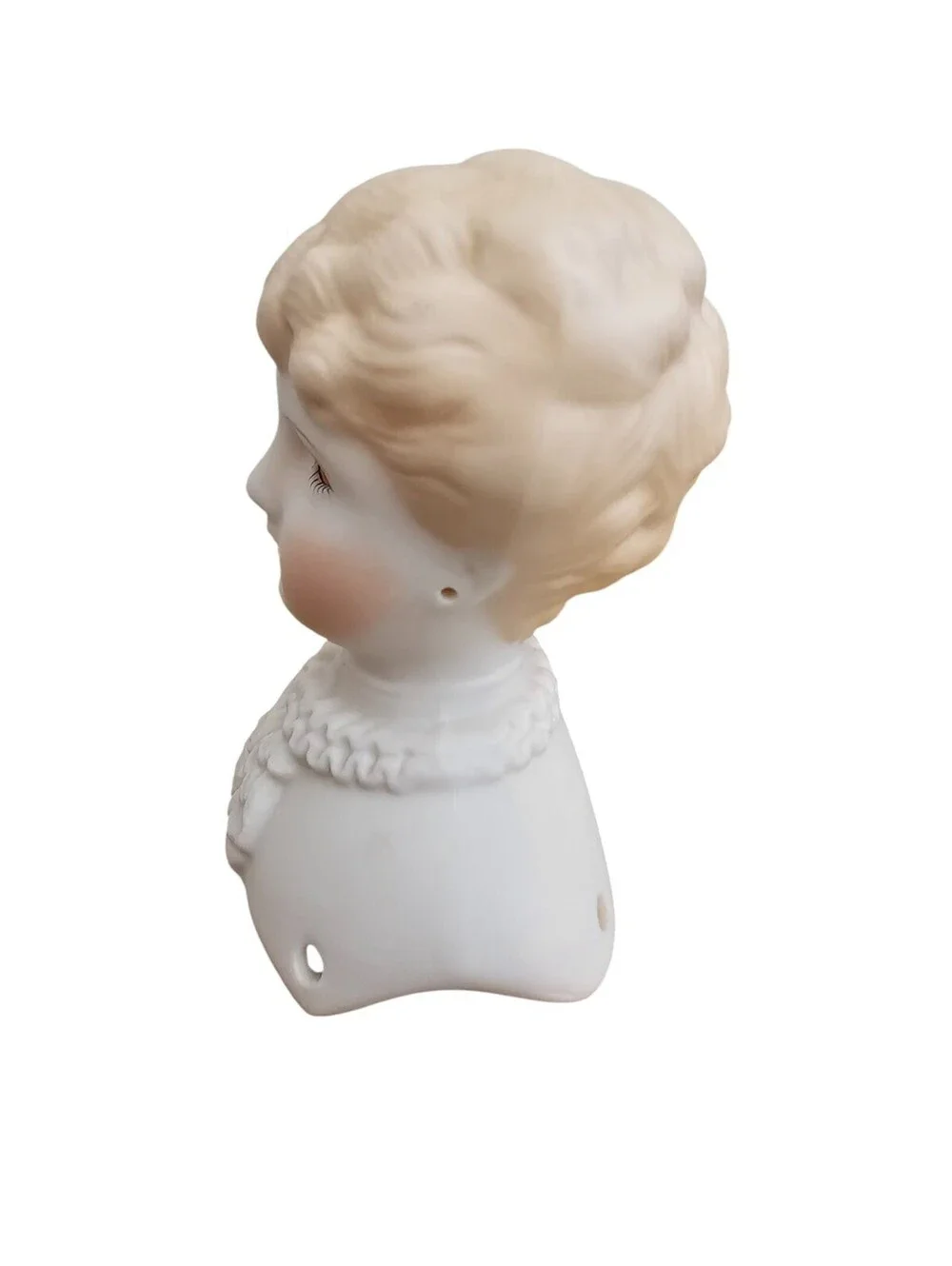 Vintage Hand Painted Bisque Doll Bust Head 1998 Molded Blonde Hair No Eyes